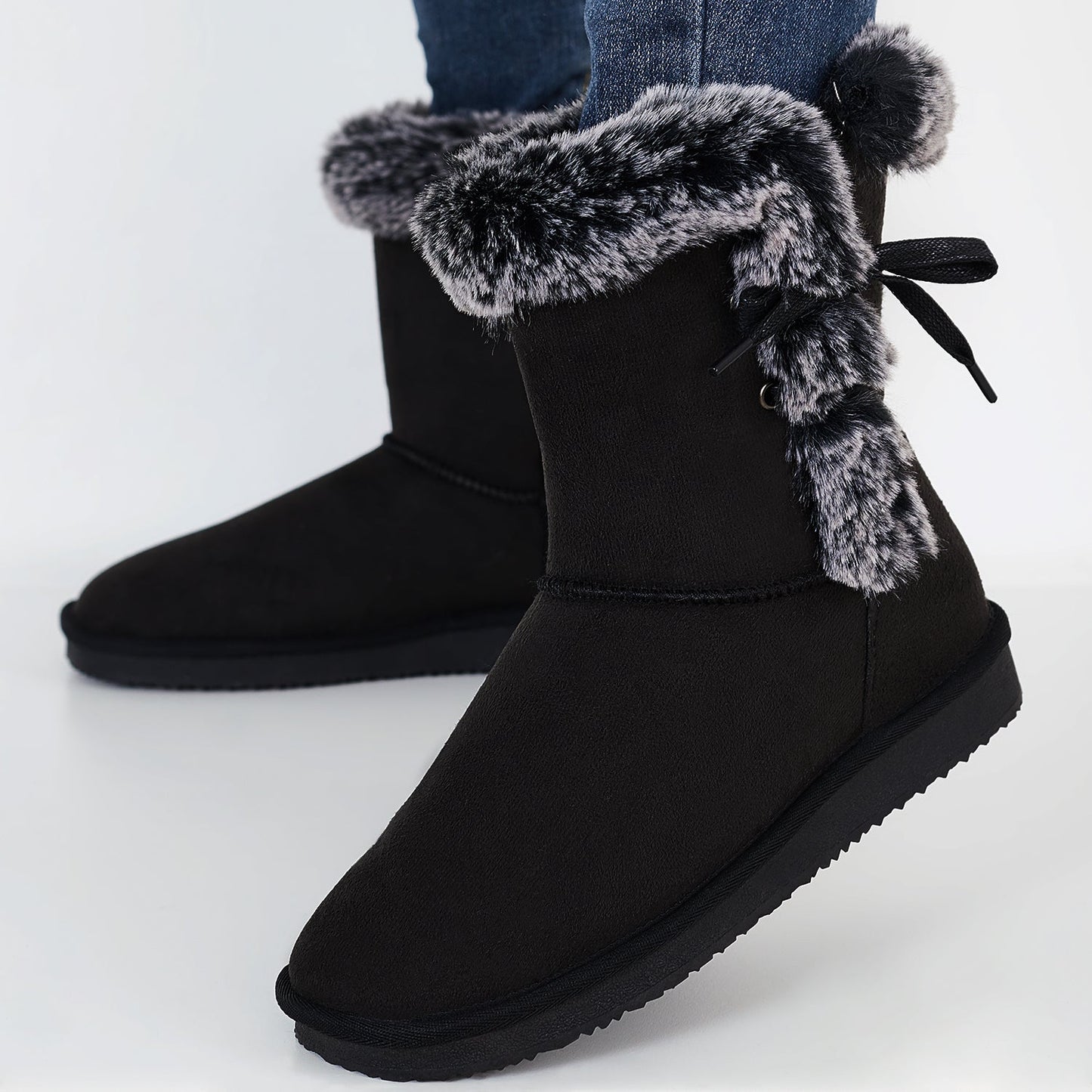 Non Slip Snow Short Booties Side Lace Up Faux Fur Ankle Boots