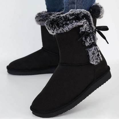 Non Slip Snow Short Booties Side Lace Up Faux Fur Ankle Boots