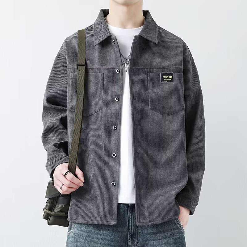 Relaxed Fit Corduroy Coat Black - OutfitLondon