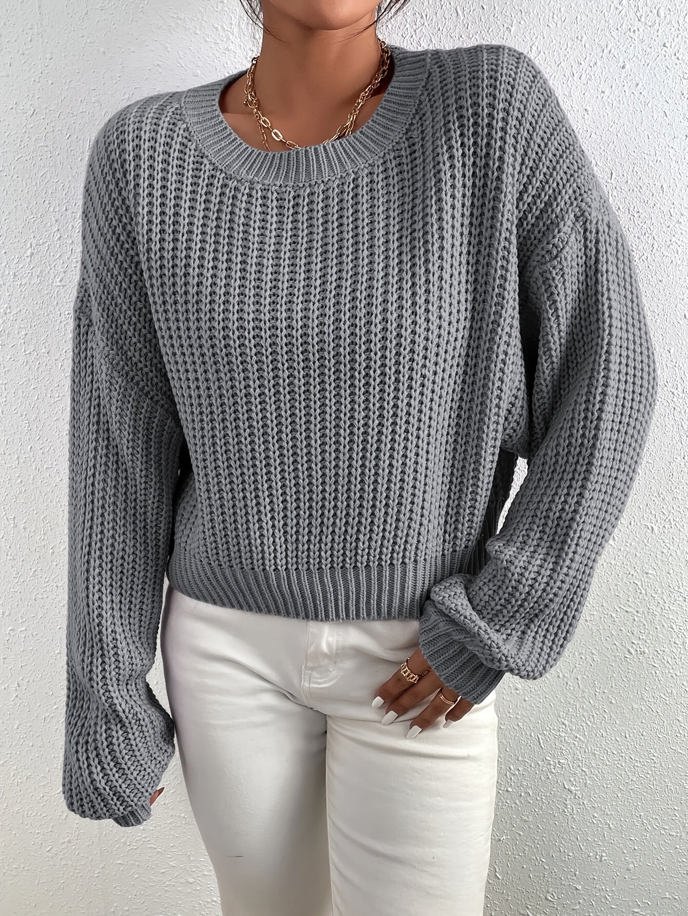 Soft Women's Ribbed Knit Crew Neck Sweater