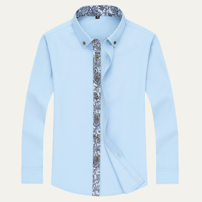 Stylish Men's Slim Fit Dress Shirt with Patterned Collar