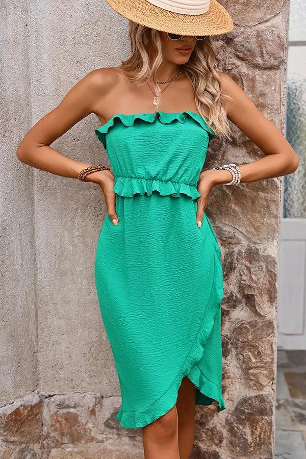 Simple Strapless Gathered Dress - OutfitLondon