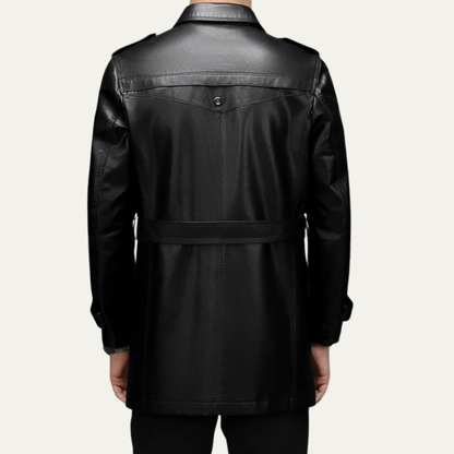 Classic Men's Dark Brown Executive Leather Trench Coat