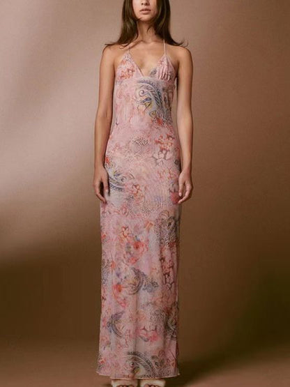 Women's Casual Floral Print Halter Neck Summer Dress