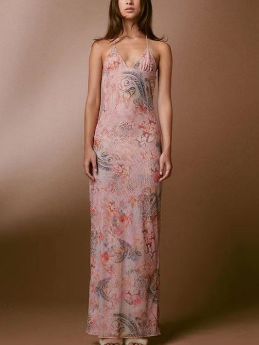 Women's Casual Floral Print Halter Neck Summer Dress