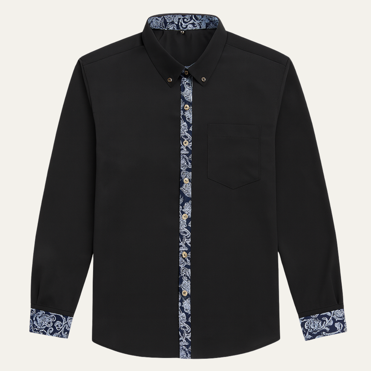 Stylish Men's Slim Fit Dress Shirt with Patterned Collar