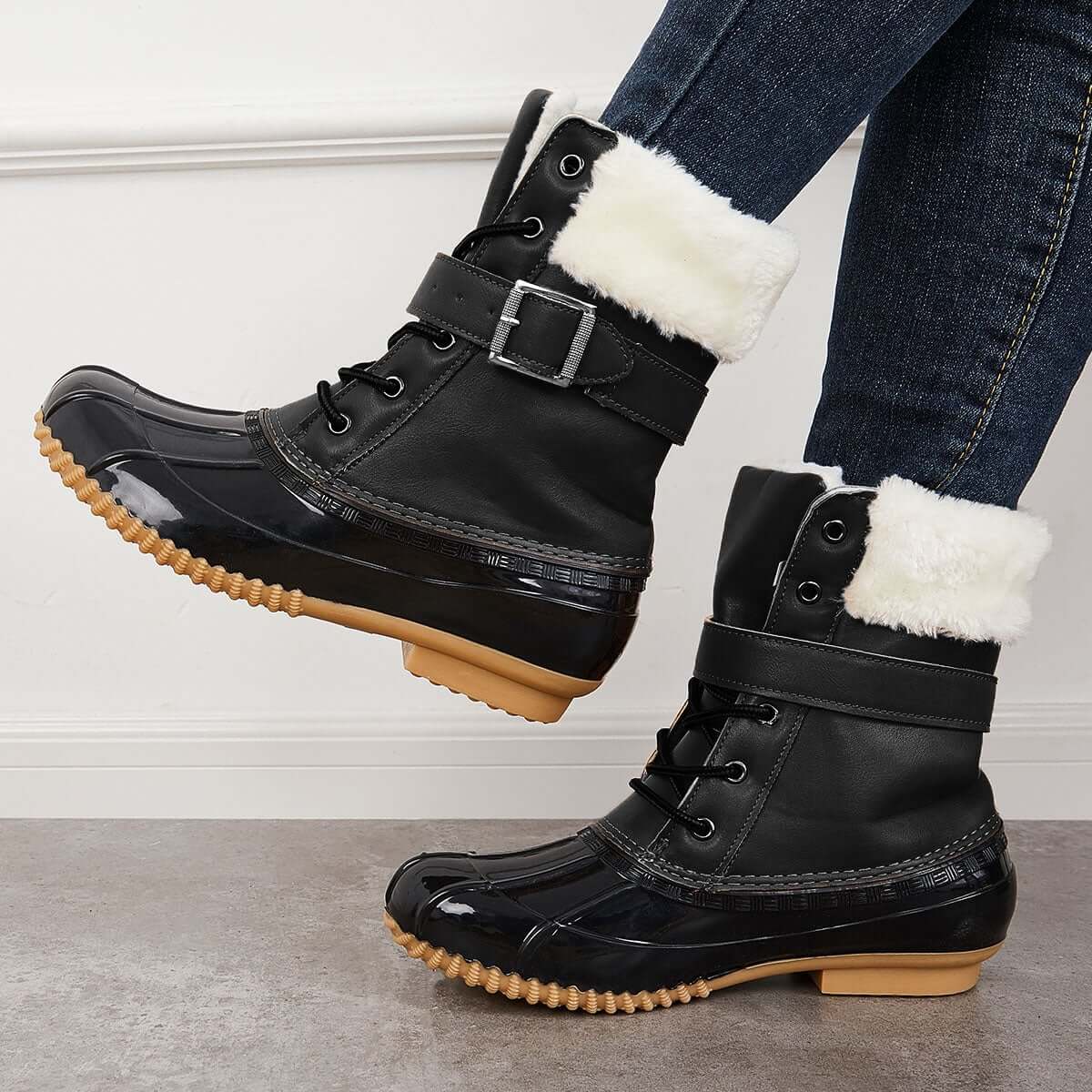 Non Slip Warm Fur Lining Snow Boots Waterproof Duck Ankle Boots