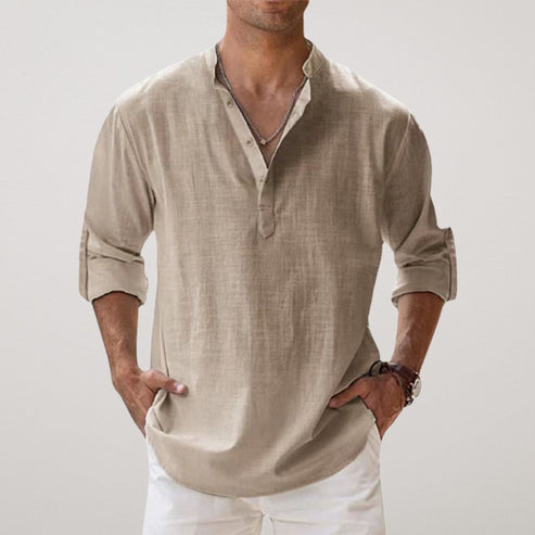 Relaxed Fit Breathable Linen Henley Shirt - OutfitLondon
