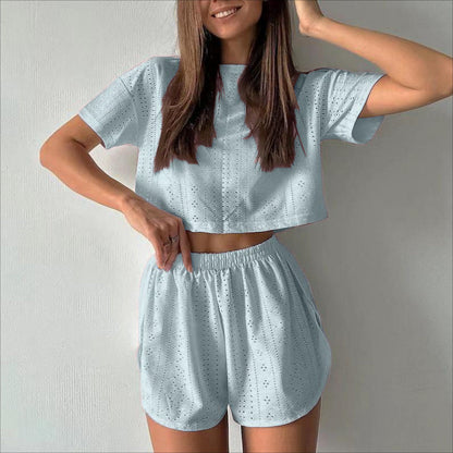 Women's Casual Cotton Crop Top and Slit Shorts Set