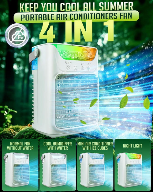 Portable Air Conditioner Fan – 3 Speeds & Colorful LED Lights