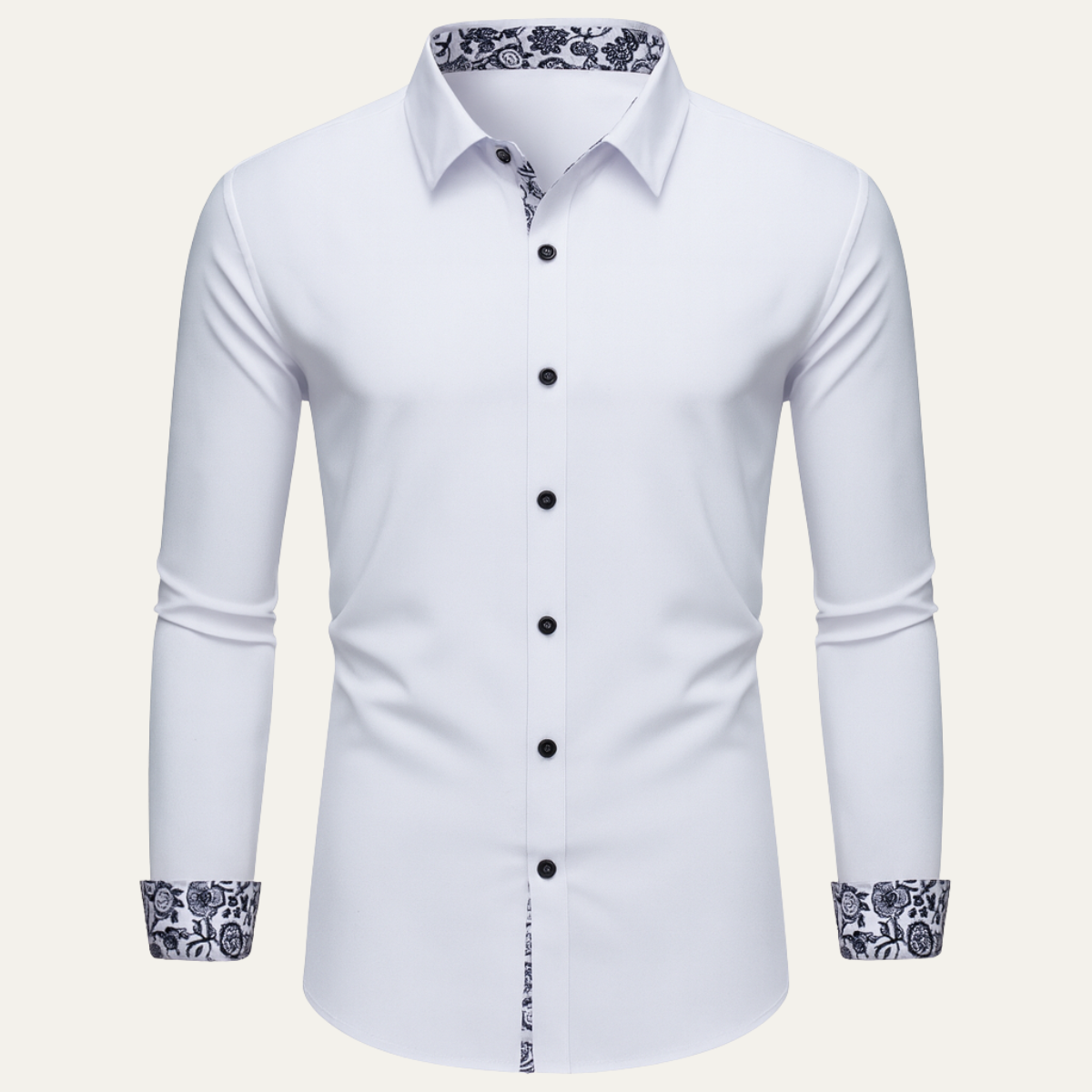 Stylish Men's Slim Fit Dress Shirt with Patterned Collar - OutfitLondon