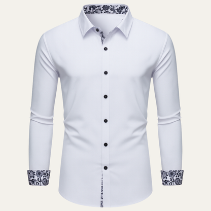 Stylish Men's Slim Fit Dress Shirt with Patterned Collar - OutfitLondon