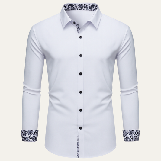 Stylish Men's Slim Fit Dress Shirt with Patterned Collar - OutfitLondon