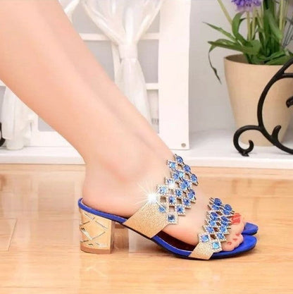 Chunky Heel Sandals For Women Comfy Rhinestone Light Fashionable Footwear