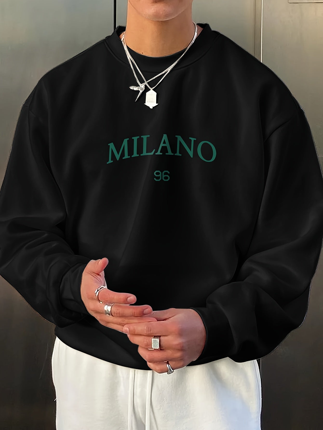 Casual Mens Sweatshirt with Milan Style Graphic Print