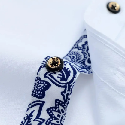 Stylish Men's Slim Fit Dress Shirt with Patterned Collar