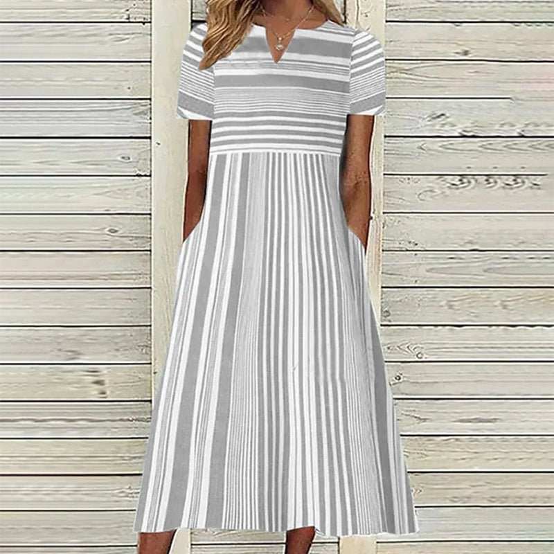 Comfortable Summer Stripe Dress for Ladies - OutfitLondon