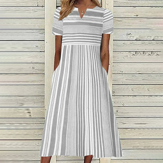 Comfortable Summer Stripe Dress for Ladies - OutfitLondon