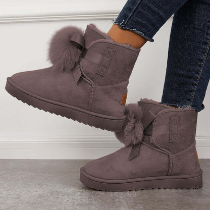 Warm Faux Fur Ankle Snow Boots Pompom Winter Booties