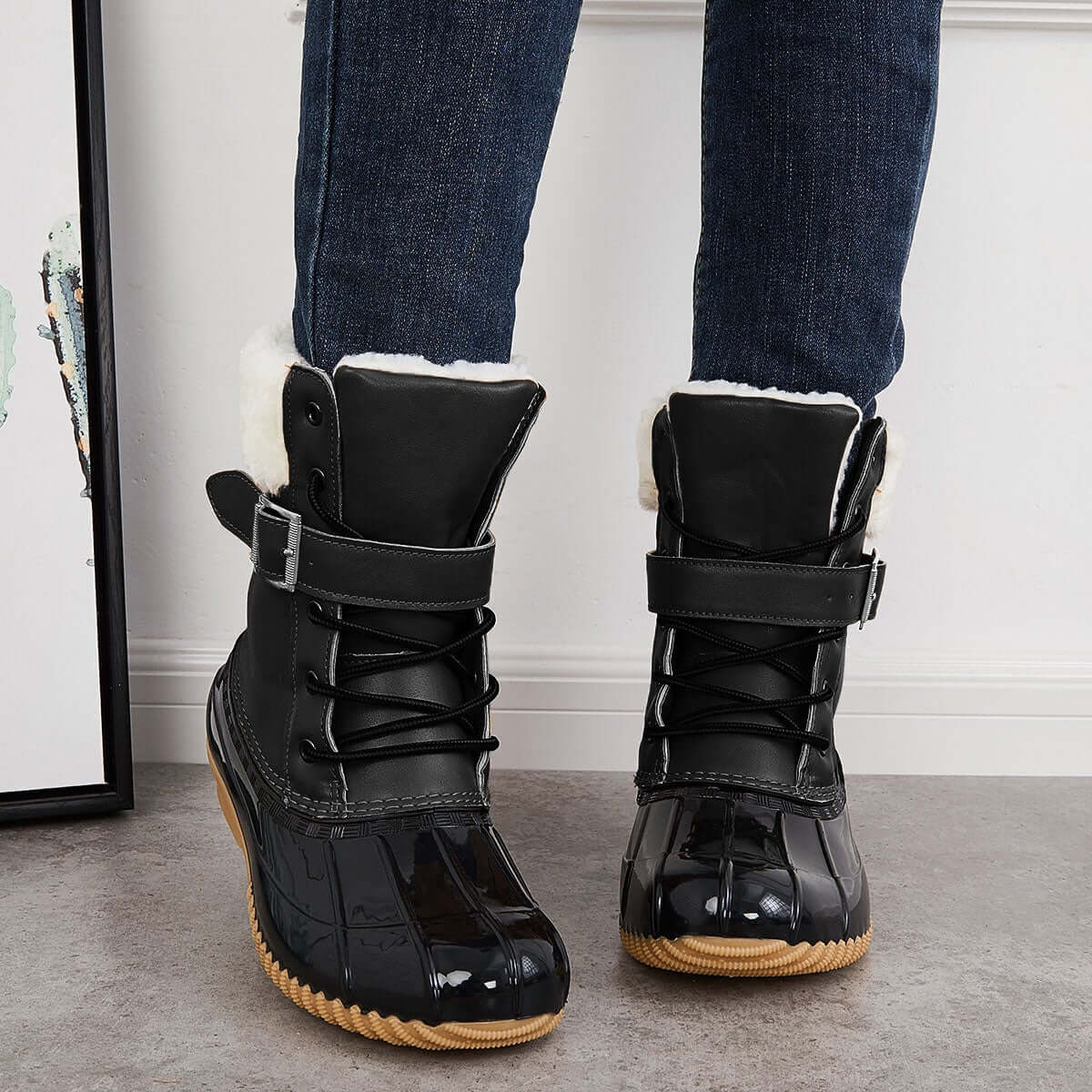 Non Slip Warm Fur Lining Snow Boots Waterproof Duck Ankle Boots