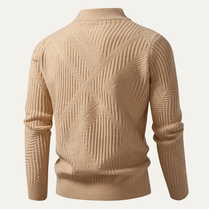 Men's Geometric Pattern Crew Neck Zip Cardigan Sweater