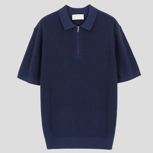 Men's Casual Slim-Fit Cotton Knit Shirt with Short Sleeves