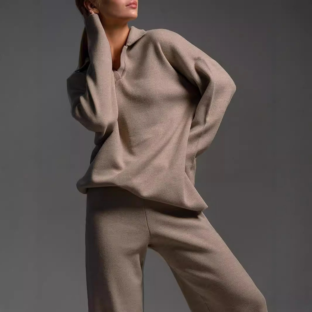 Women's Casual Cotton Sweatshirt and Straight-Leg Pants Set