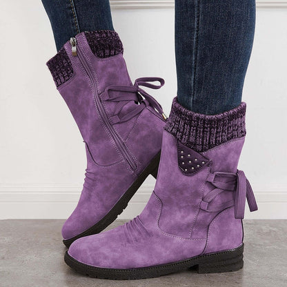 Waterproof Suede Block Heel Ankle Boots Side Zipper Booties