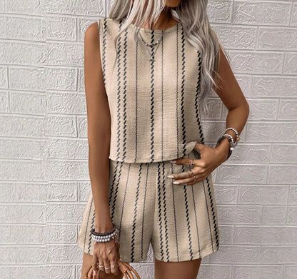Women's Casual Cotton Sleeveless Top and Shorts Set