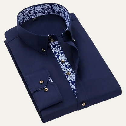 Stylish Men's Slim Fit Dress Shirt with Patterned Collar