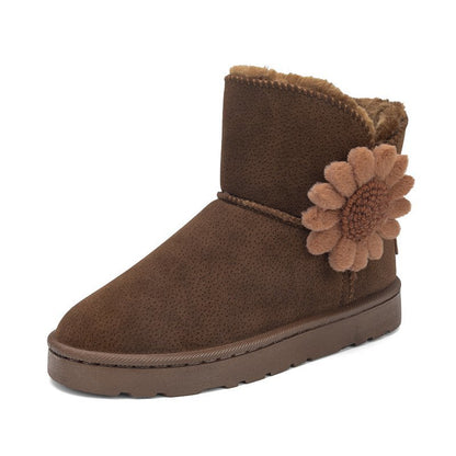 Warm Faux Fur Ankle Snow Boots Flower Winter Booties