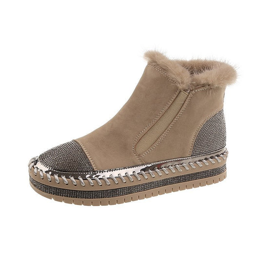 Warm Fur Lined Slip on Loafers Non Slip Ankle Boots