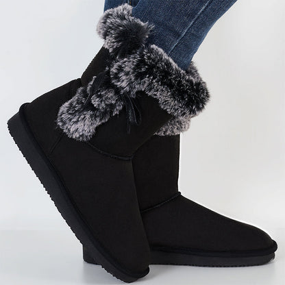 Non Slip Snow Short Booties Side Lace Up Faux Fur Ankle Boots