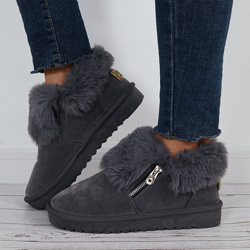 Plush Flats Slip on Snow Boots Faux Fur Lined Loafer Shoes