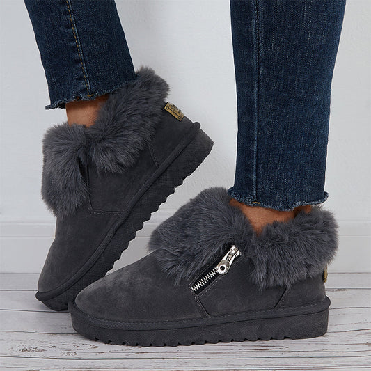Plush Flats Slip on Snow Boots Faux Fur Lined Loafer Shoes