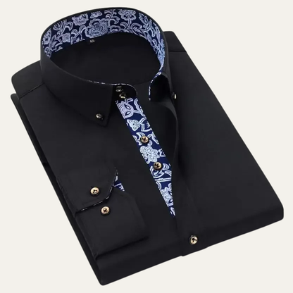 Stylish Men's Slim Fit Dress Shirt with Patterned Collar