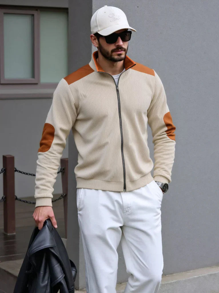 Classic Mens Zip Sweater with Patches - OutfitLondon