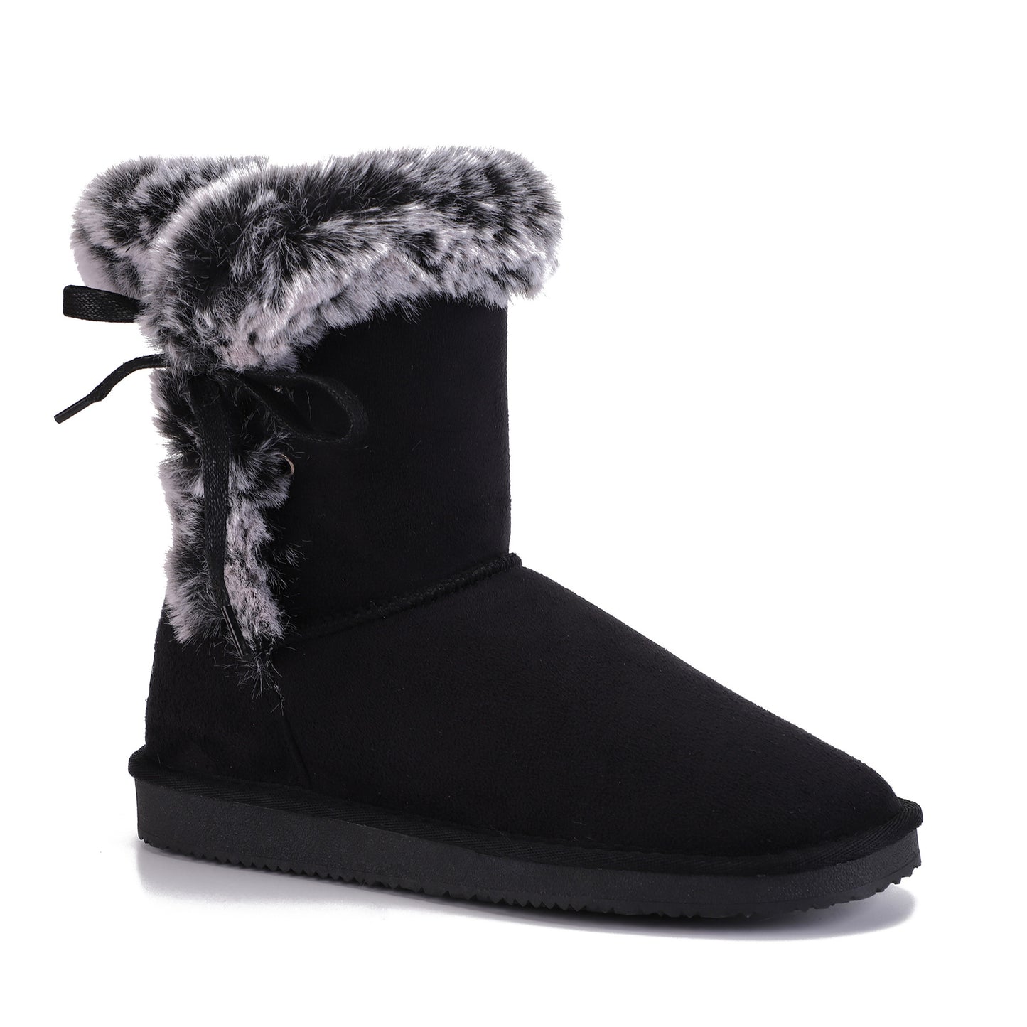 Non Slip Snow Short Booties Side Lace Up Faux Fur Ankle Boots