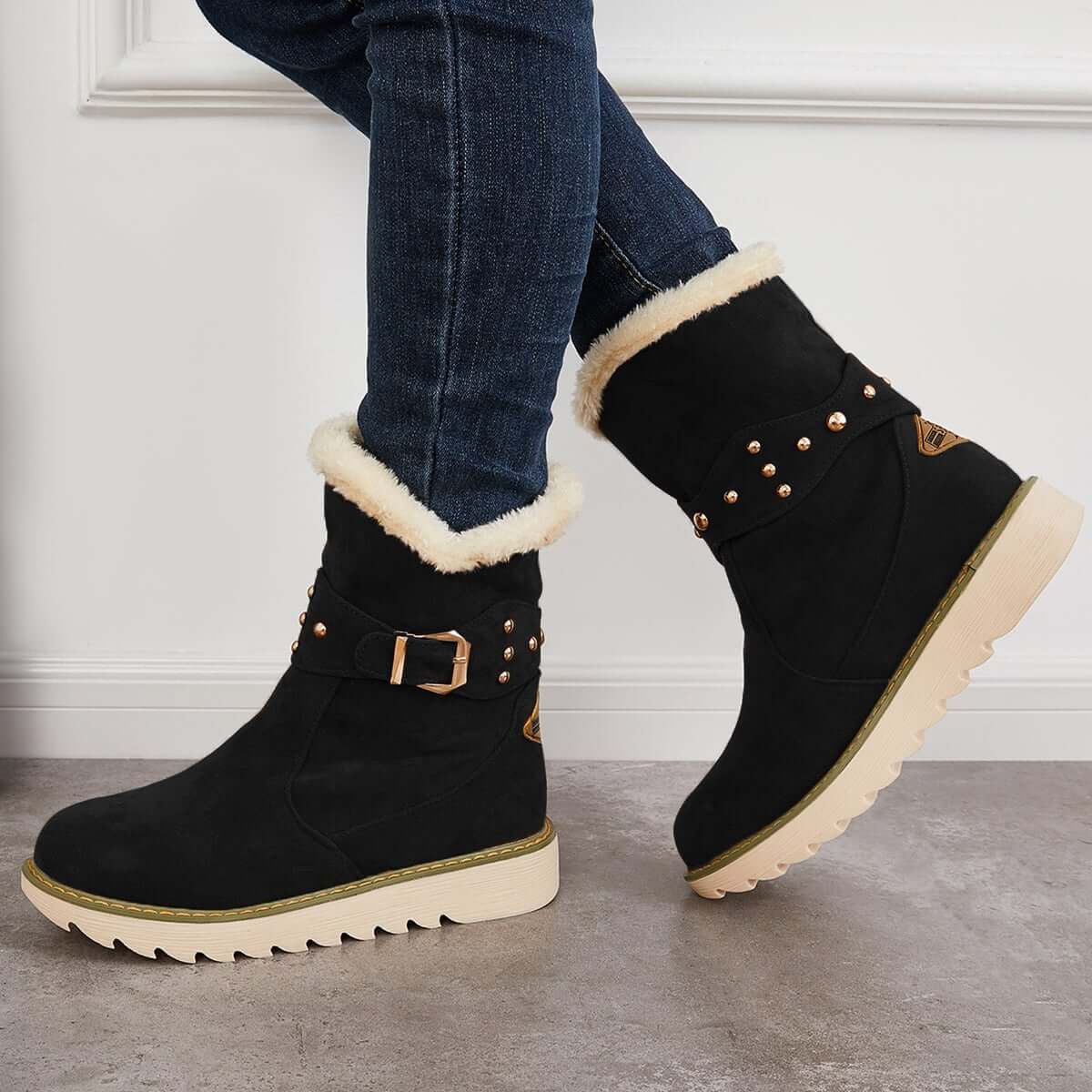 Non Slip Snow Ankle Boots Warm Fur Lined Slip on Booties