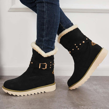 Non Slip Snow Ankle Boots Warm Fur Lined Slip on Booties