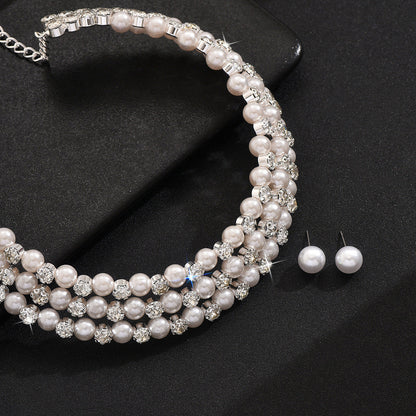 Women's Elegant Pearl Necklace and Earrings Set