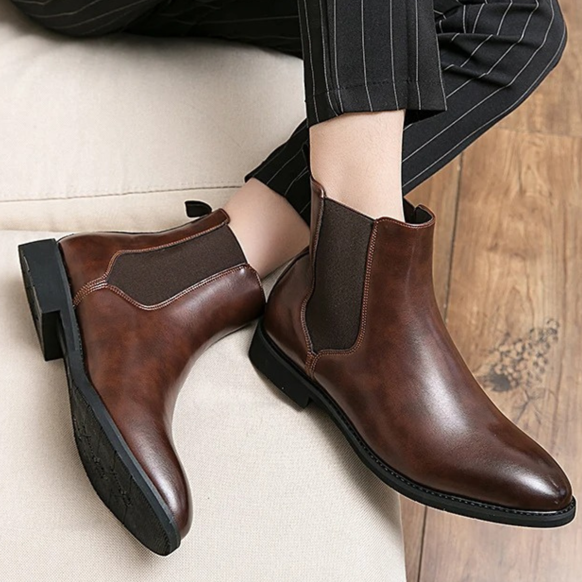 Brown Leather Mens Classic Ankle Boots