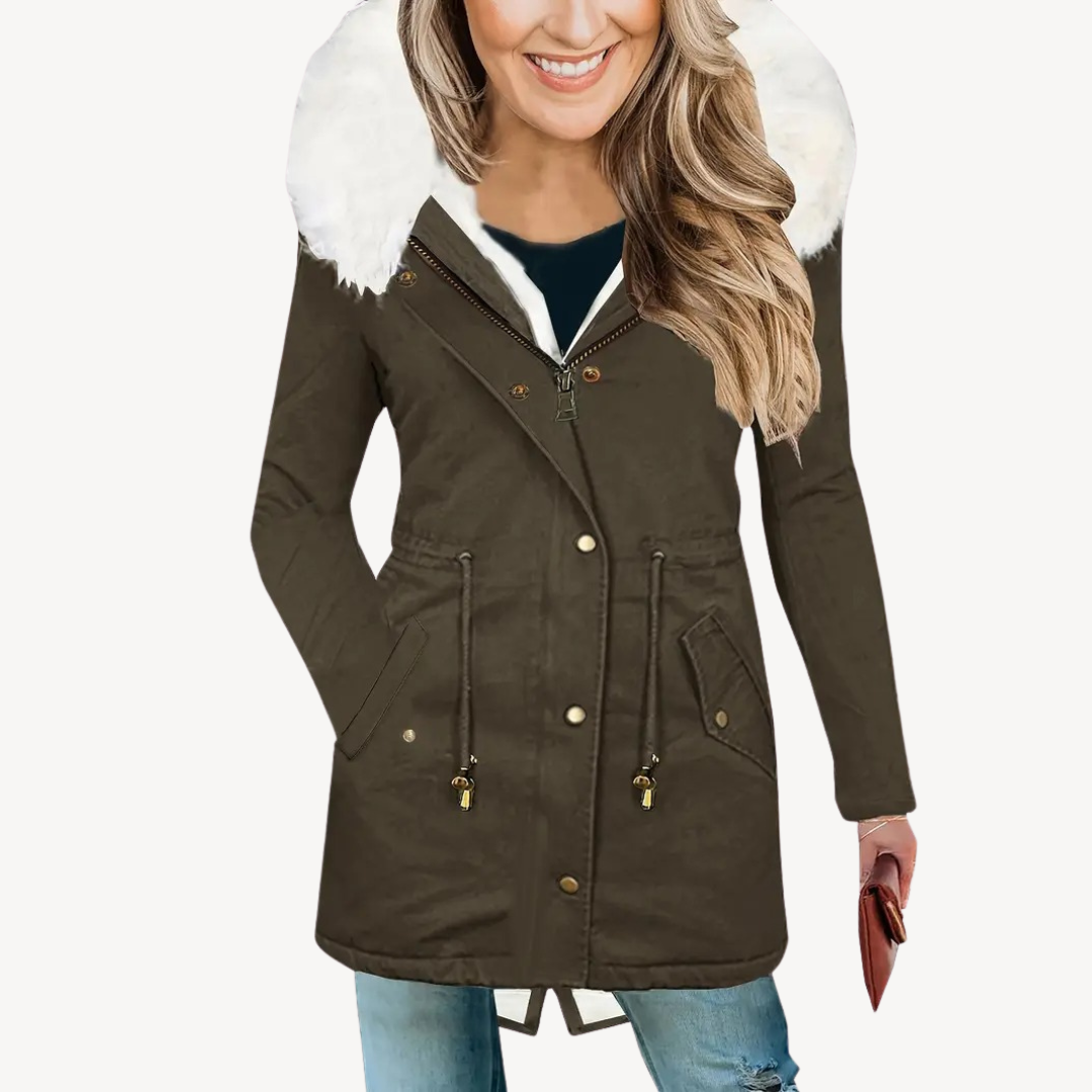 Ladies Synthetic Fur Hooded Coat Jacket