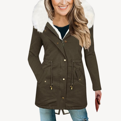 Ladies Synthetic Fur Hooded Coat Jacket