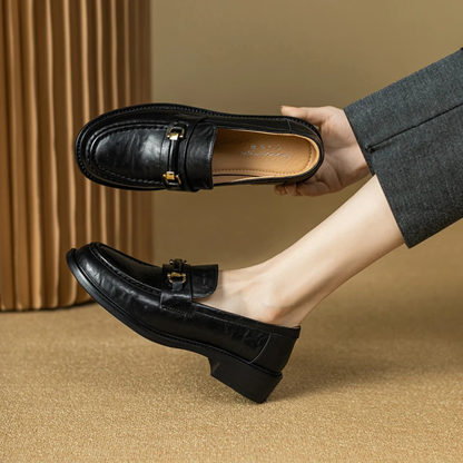 Luxury Mens Leather Slip On Dress Loafers with Metal Buckle