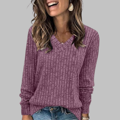 Soft Relaxed Fit V-Neck Long Sleeve Shirt