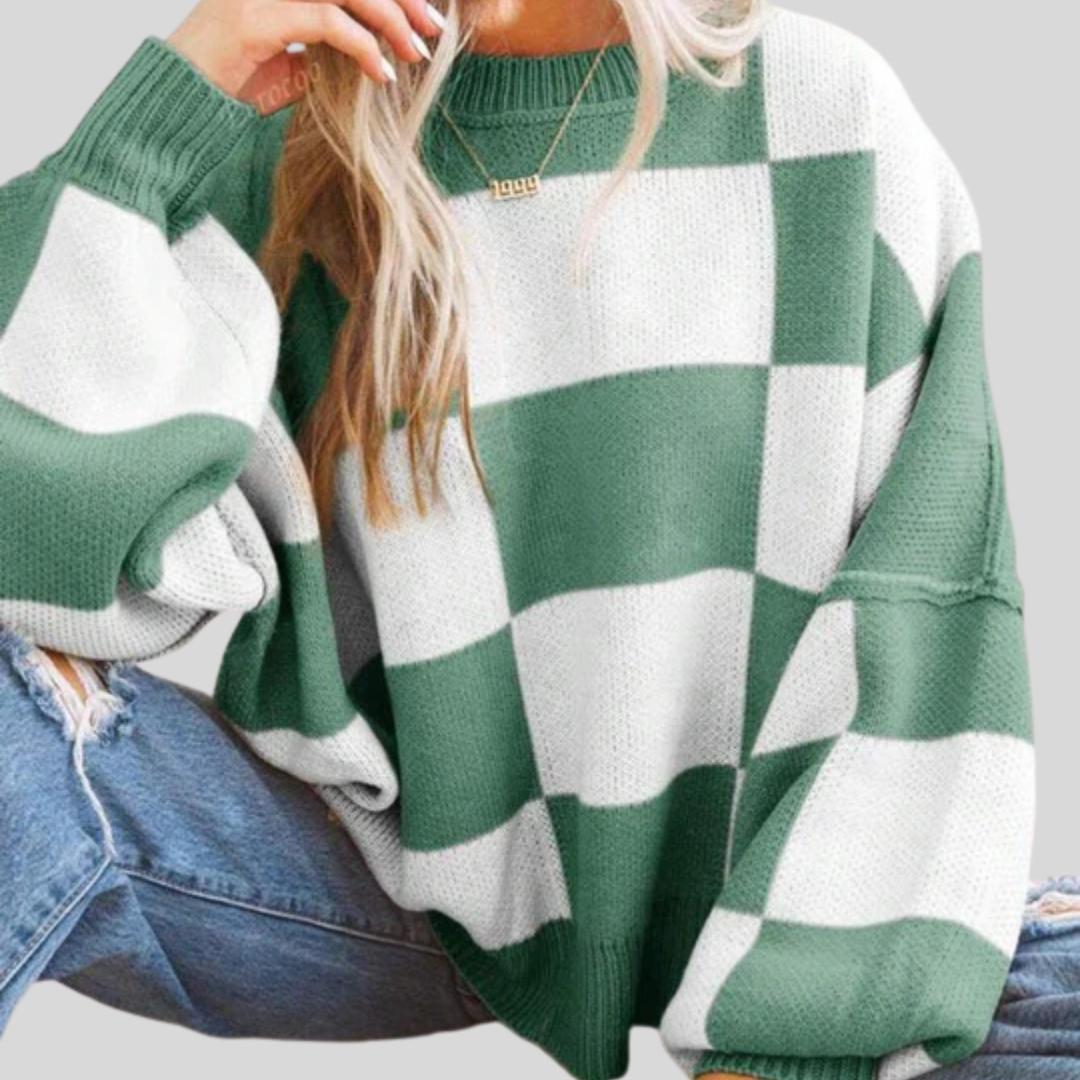 Comfy Plaid Crew Neck Long Sleeve Sweater