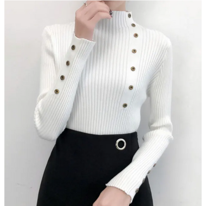 Soft Women's Crew Neck Knit Sweater with Buttons