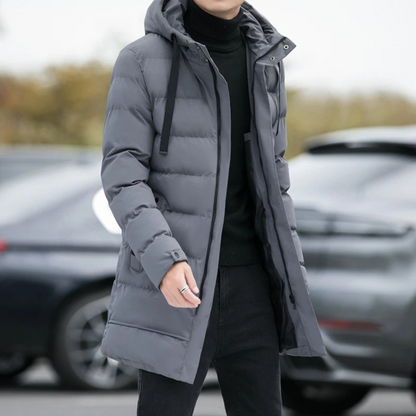 Men's Black Down Filled Long Puffer Jacket