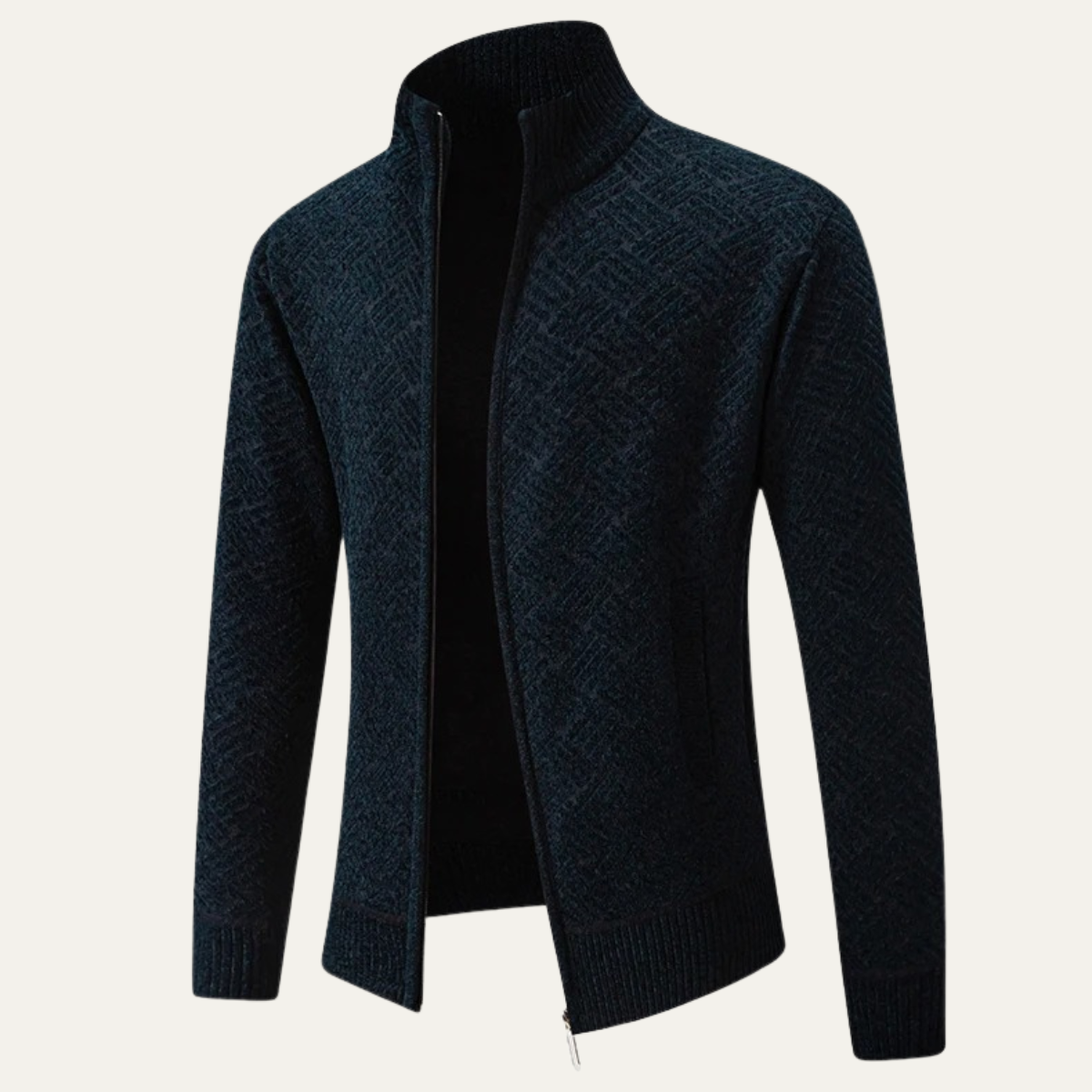 Men's Classic Knit Pattern Jacket with Stand Collar